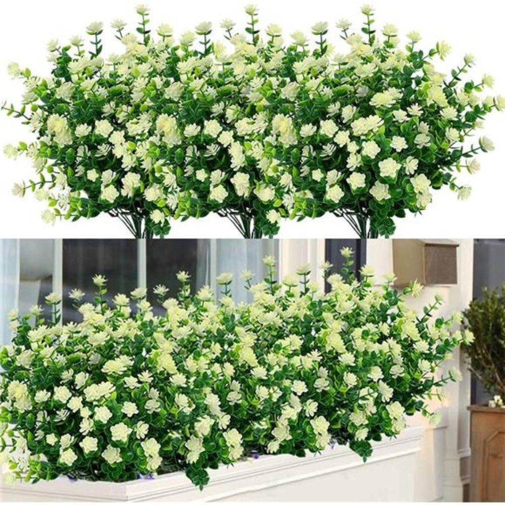 6 Bundles Outdoor Artificial Flowers UV Resistant Fake Boxwood Plants, Faux